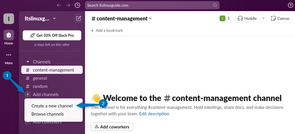 Creating a channel on Slack in Ubuntu