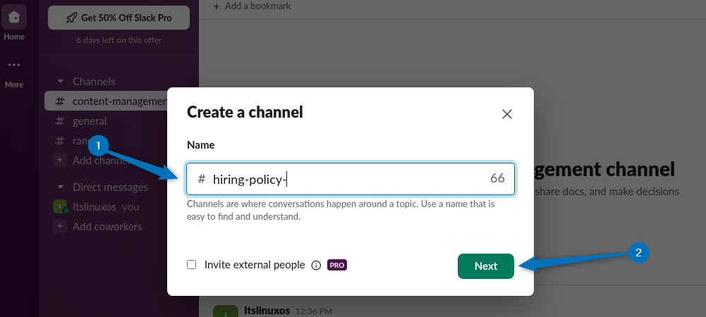 Naming a channel on Slack in Ubuntu