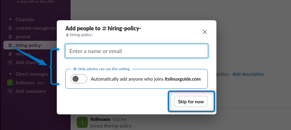 Adding Members in Slack channel in Ubuntu