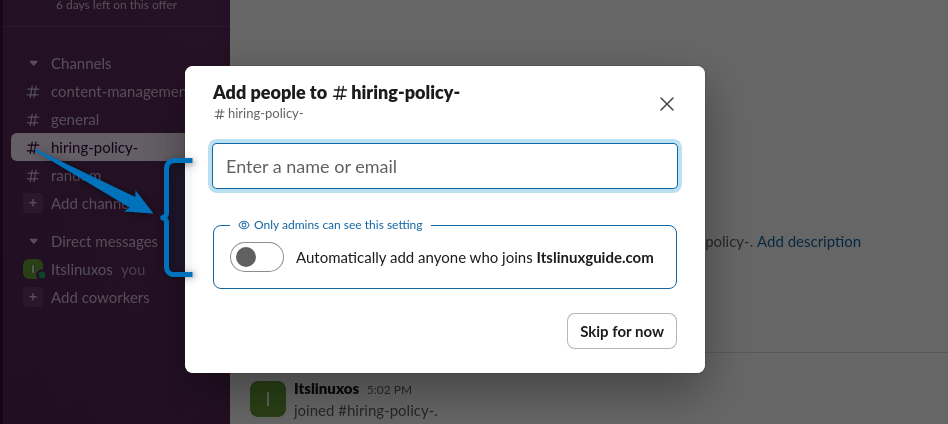 Adding coworkers email in Slack channel on Ubuntu