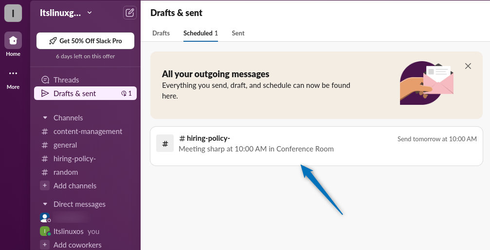 Scheduled messages on Slack in Ubuntu