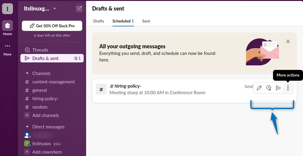 Editing the scheduled messages on Slack in Ubuntu