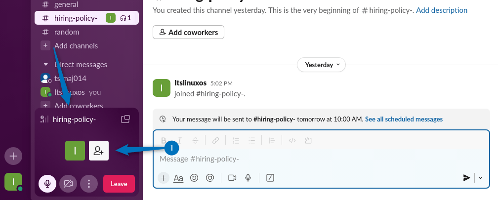 Adding members in Huddle in Slack on Ubuntu