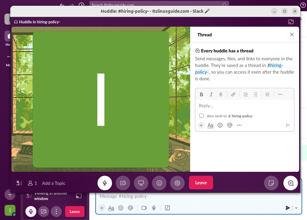 Huddle in Slack on Ubuntu