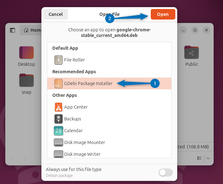 Opening Google Chrome deb file in GDebi package manager in Ubuntu