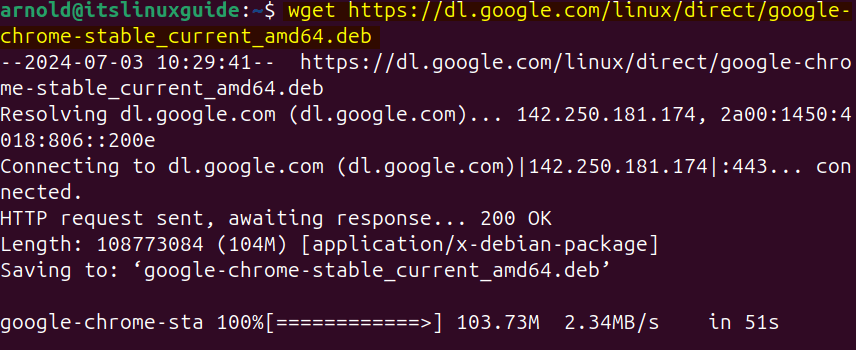 Downloading Google Chrome Deb file on Ubuntu through terminal