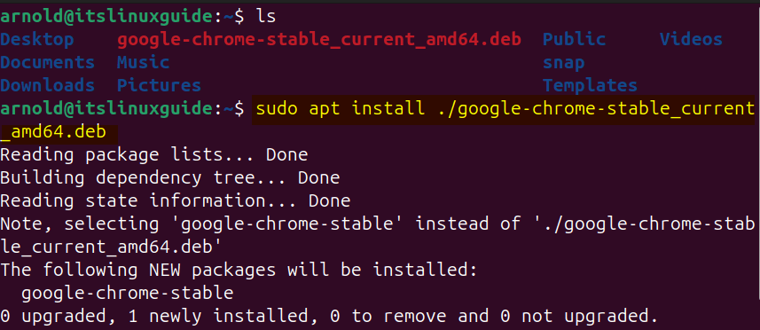 Installing Google Chrome on Ubuntu using its Deb file