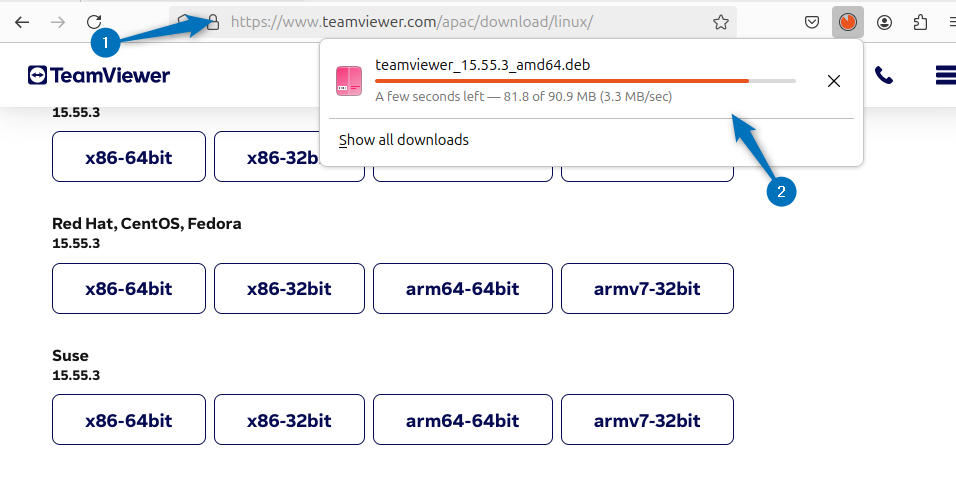 Downloading TeamViewer deb file on Ubuntu 