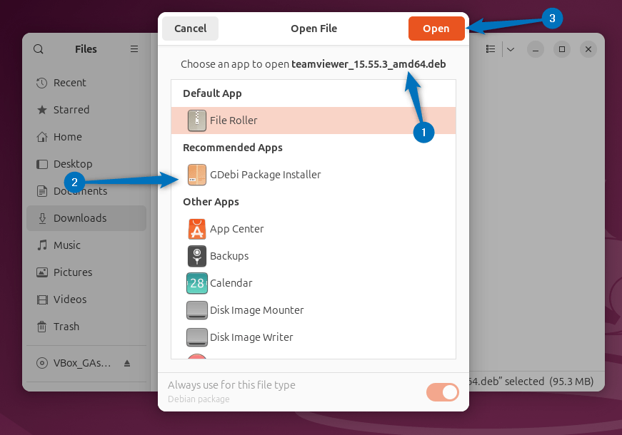 Opening TeamViewer deb file on Ubuntu with GDebi Package Installer 