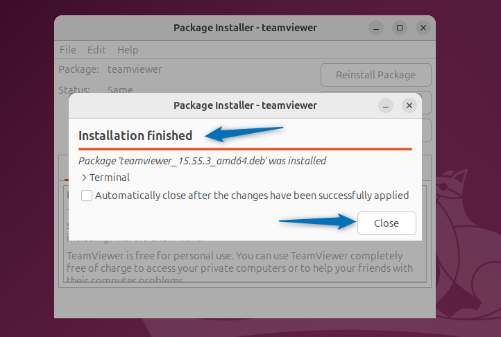 GDebi installation bar while installing TeamViewer on Ubuntu 