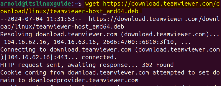 Downloading TeamViewer host deb file on Ubuntu using its terminal 