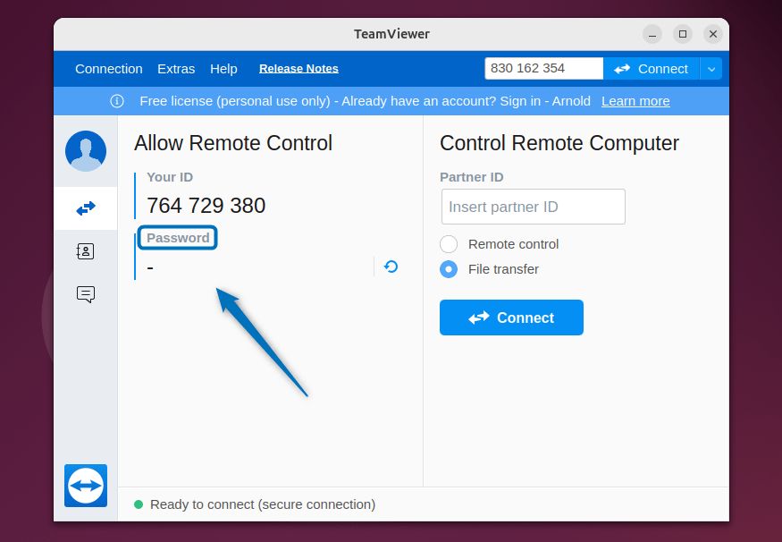 TeamViewer password not showing on Ubuntu 