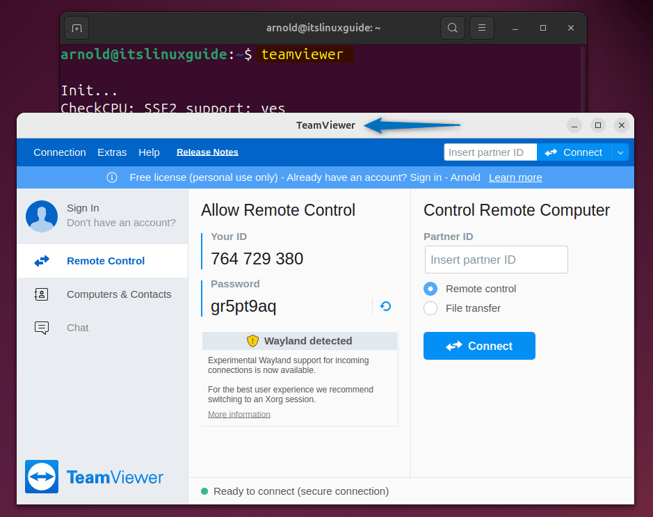 TeamViewer on Ubuntu installed via its deb file