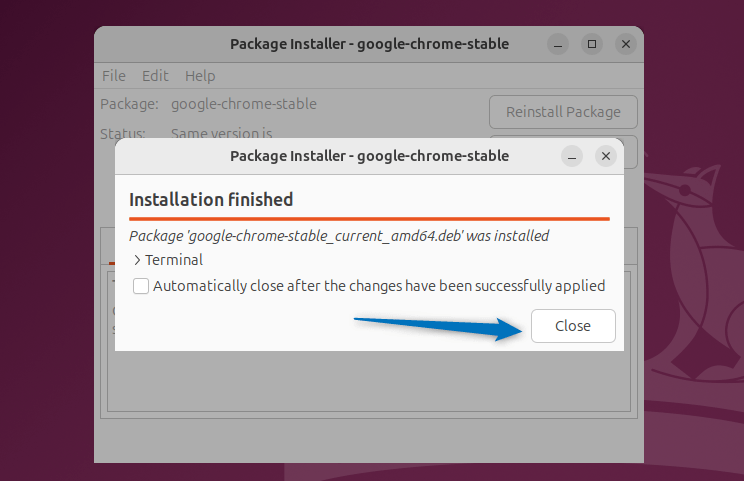 GDebi package installer installation dialogue box on Ubuntu 