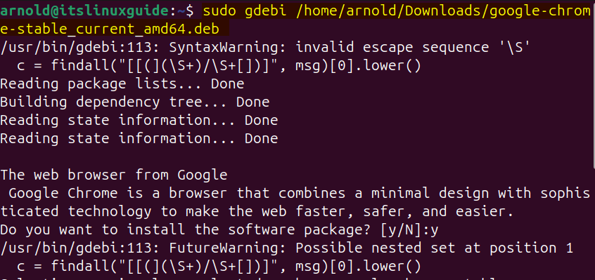 Installing a deb file placed in a different directory on Ubuntu using dpkg package installer CLI