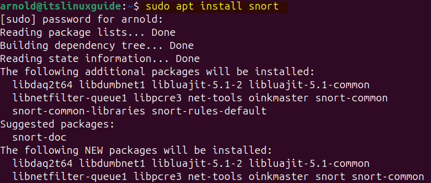 Installing Snort On Ubuntu via apt package manager