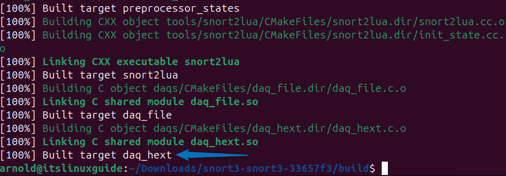 Snort installation completion message on Ubuntu