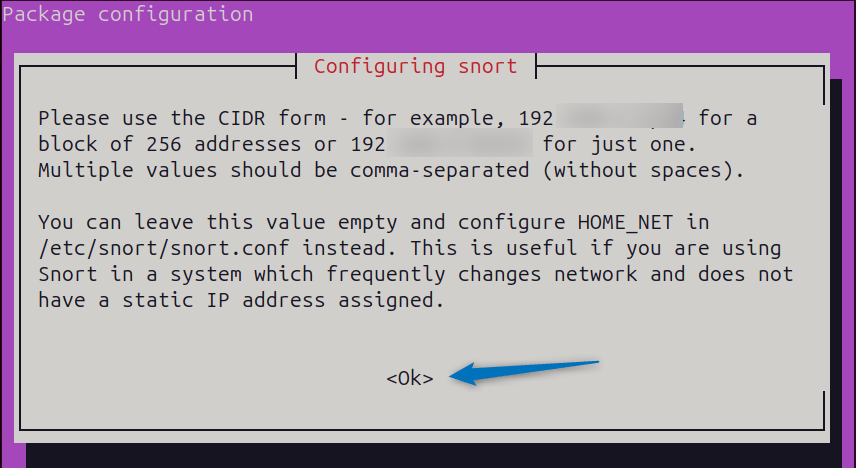 Snort IP configuration while installing it on Ubuntu
