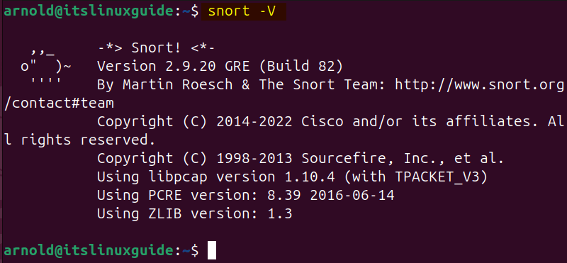 Checking Snort version on Ubuntu Installed via apt-get utility