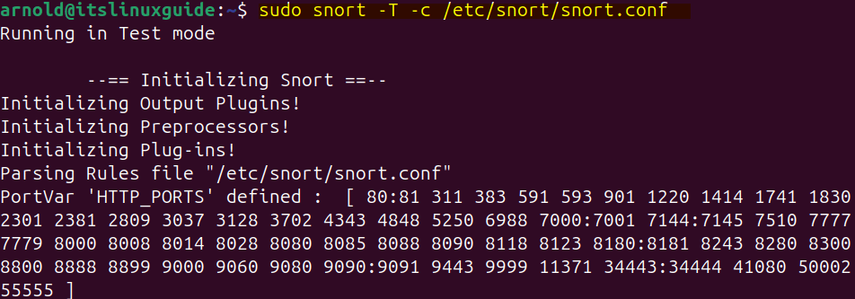 testing Snort configuration file on Ubuntu