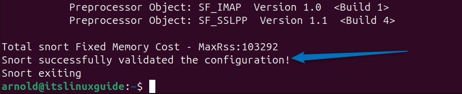 successfully validated Snort configuration on Ubuntu