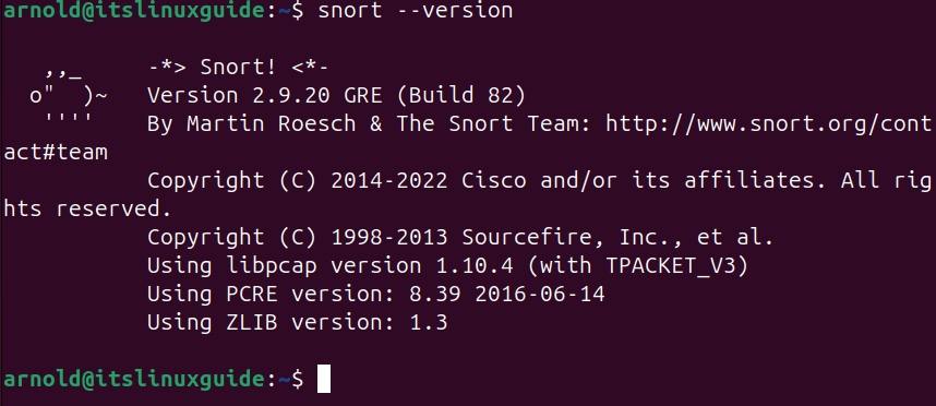 Checking Snort Version to validate its installation via apt