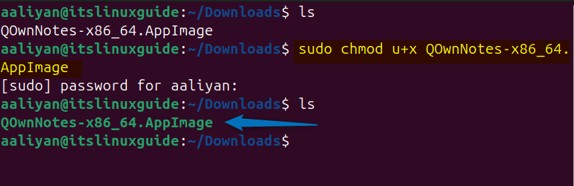 Making QOwnNotes App Image file executable on Ubuntu