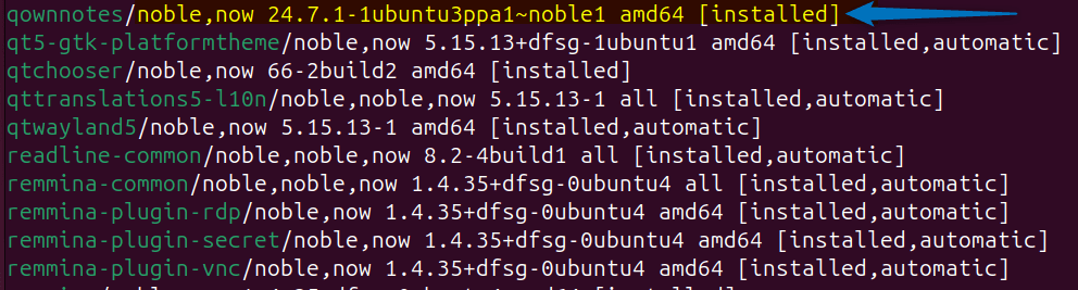 Listing apt installed apps on Ubuntu to validate QQwnNotes installation via PPA