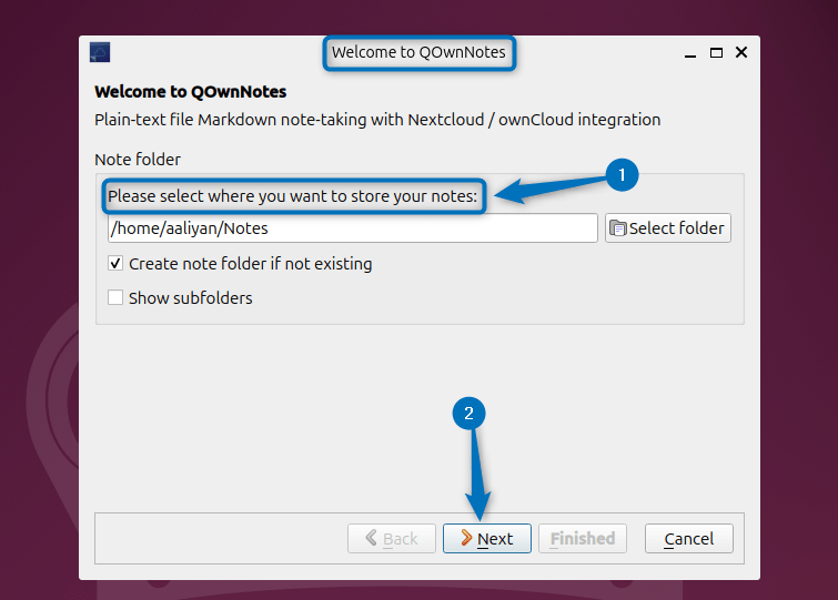 Creating directory for QOwnNotes on Ubuntu