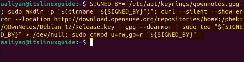 Adding QOwnNotes GPG key on Ubuntu to install it via its repository