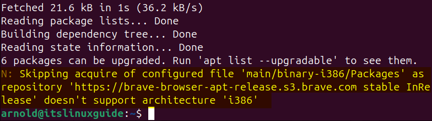 Brave Browser doesn't support architecture 'i386' Repository Error on Ubuntu