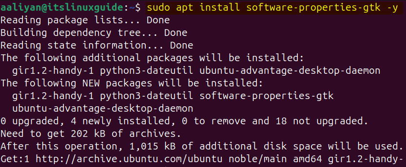 Installing software-properties-gtk package to get Software & Updates app on Ubuntu 