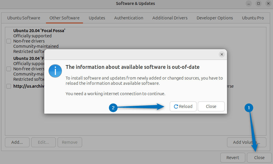 refreshing the software & updates app after removing PPA from Ubuntu 