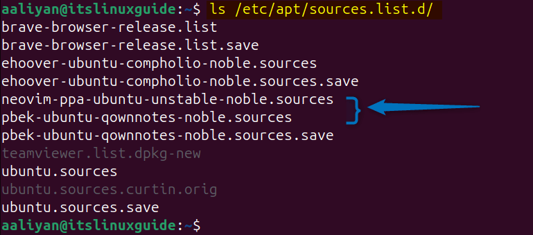listing Repositories in sources directory of Ubuntu 