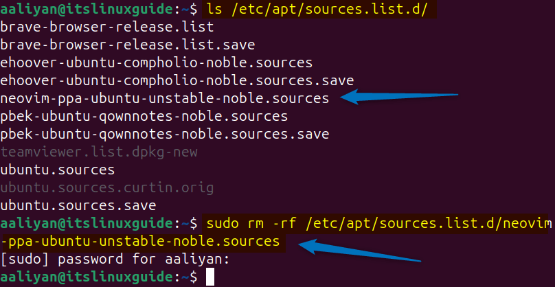 Manually removing PPA repository on Ubuntu using rm command