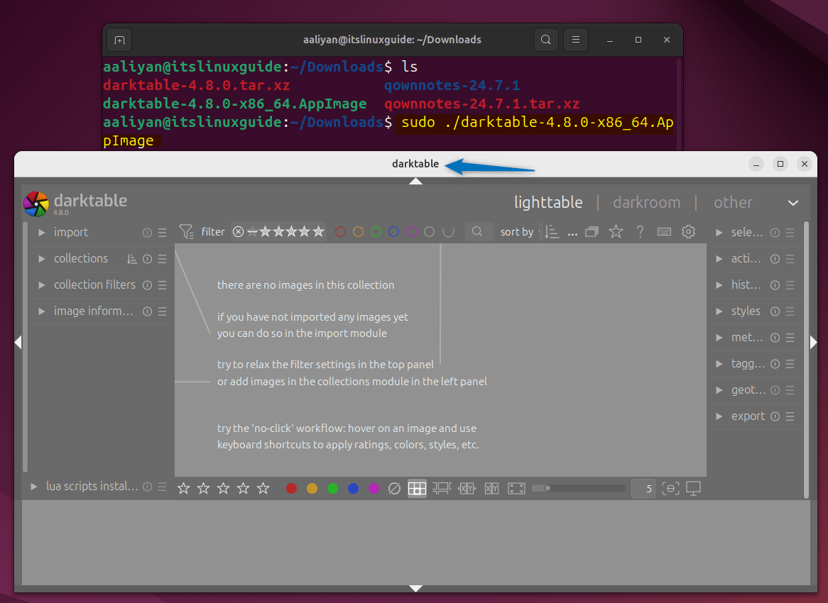 Launching darktable on Ubuntu using its AppImage file