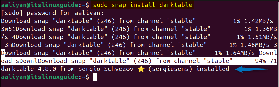 Installing darktable on Ubuntu via Snap apckage manager