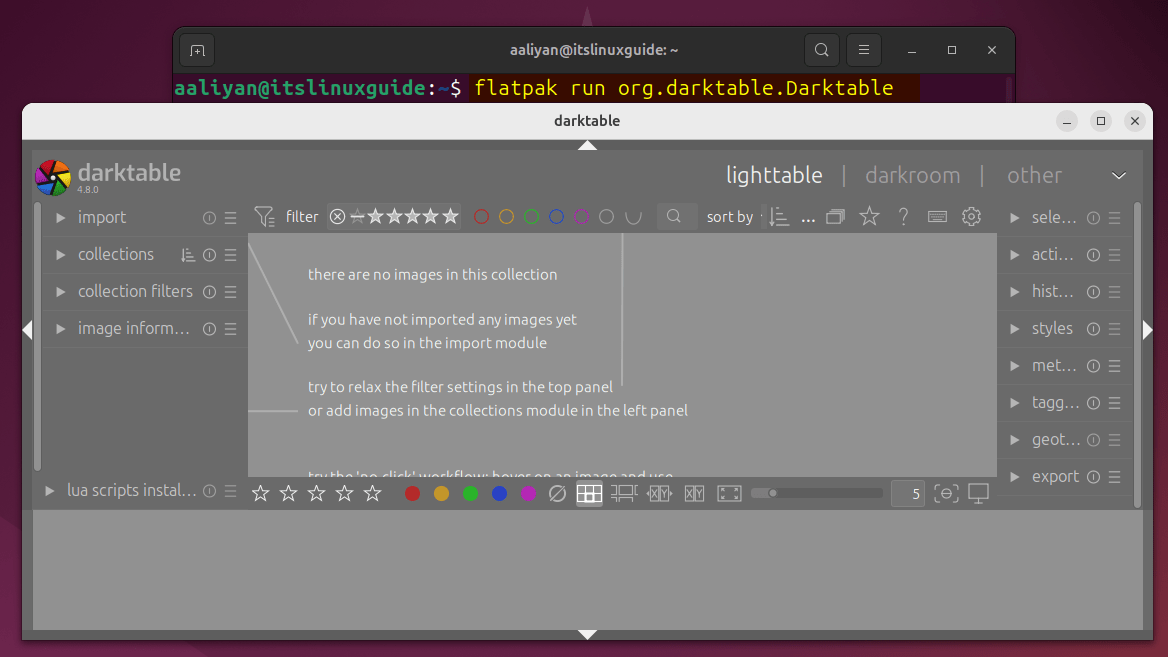 Launching darktable on Ubuntu installed via flatpak