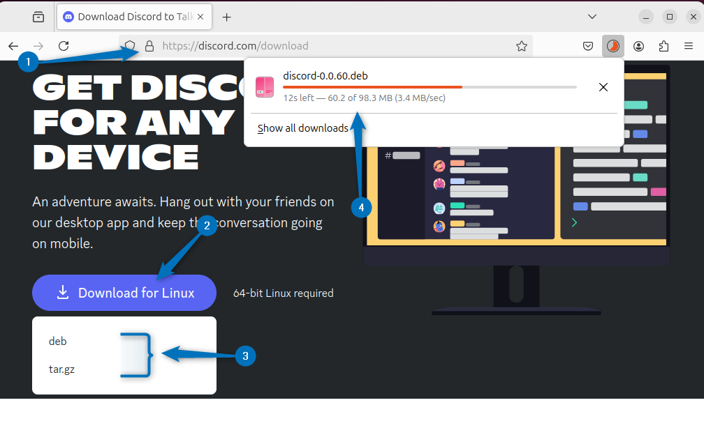 Downloading Discord deb file on Ubuntu directly from Discord download page