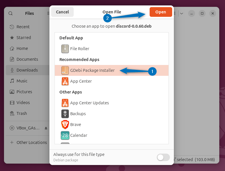 Opening Discord Deb file with GDebi package installer on Ubuntu
