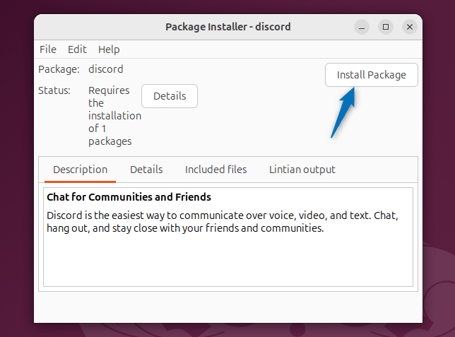 Installing Discord on Ubuntu via GDebi package Installer