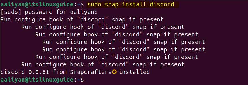 Installing Discord on Ubuntu using Snap package installer