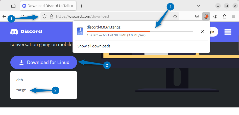 Downloading Discord tar file on Ubuntu directly from Discord download page