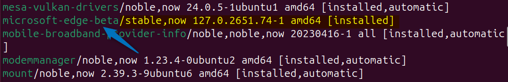 Listing apt installed apps on Ubuntu to verify Edge installaiton