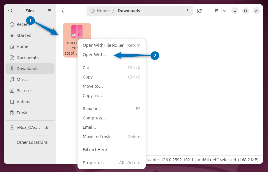 Opening Edge Deb file with GDebi Package Installer 