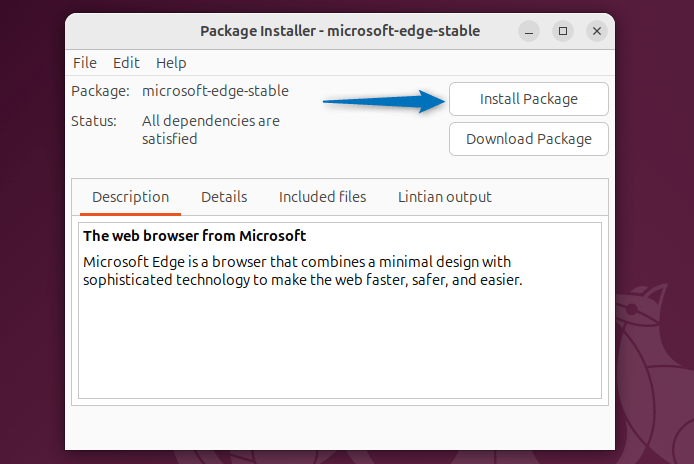 Installing Edge on Ubuntu with GDebi Package Installer 
