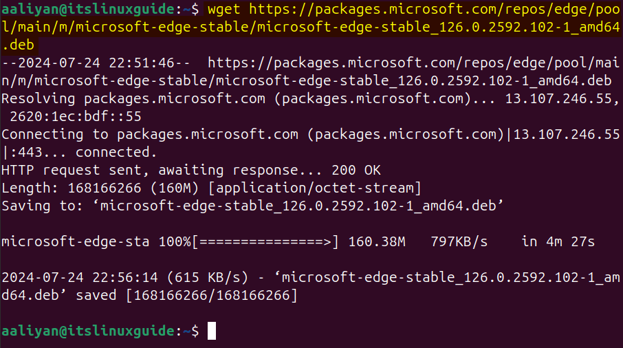 Downloading Edge Deb file on Ubuntu from the terminal 