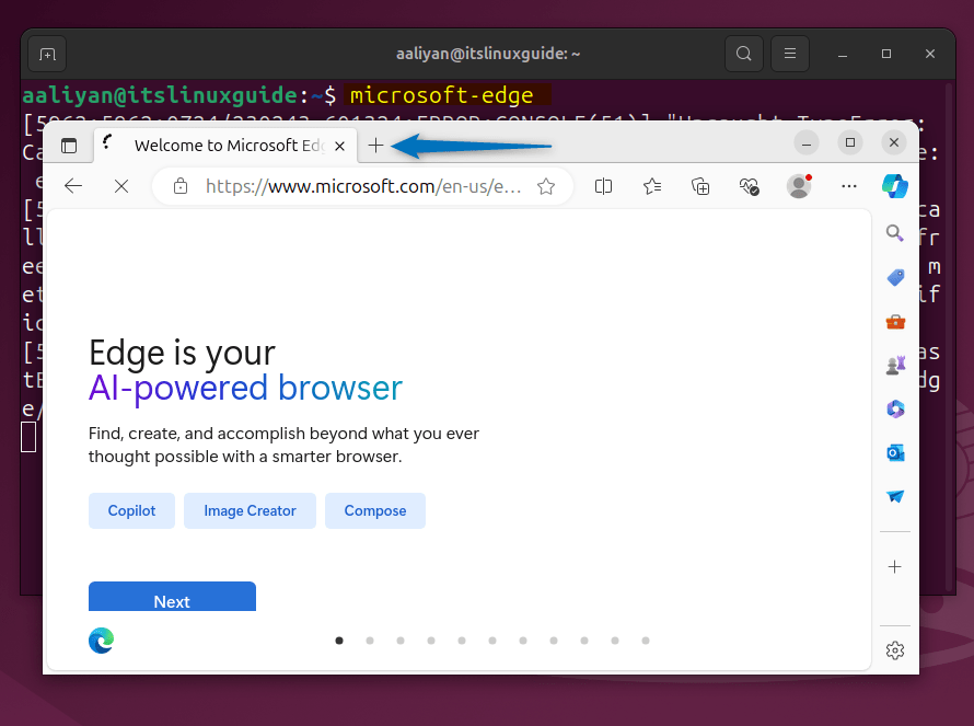 Launching Edge browser on Ubuntu from Terminal 