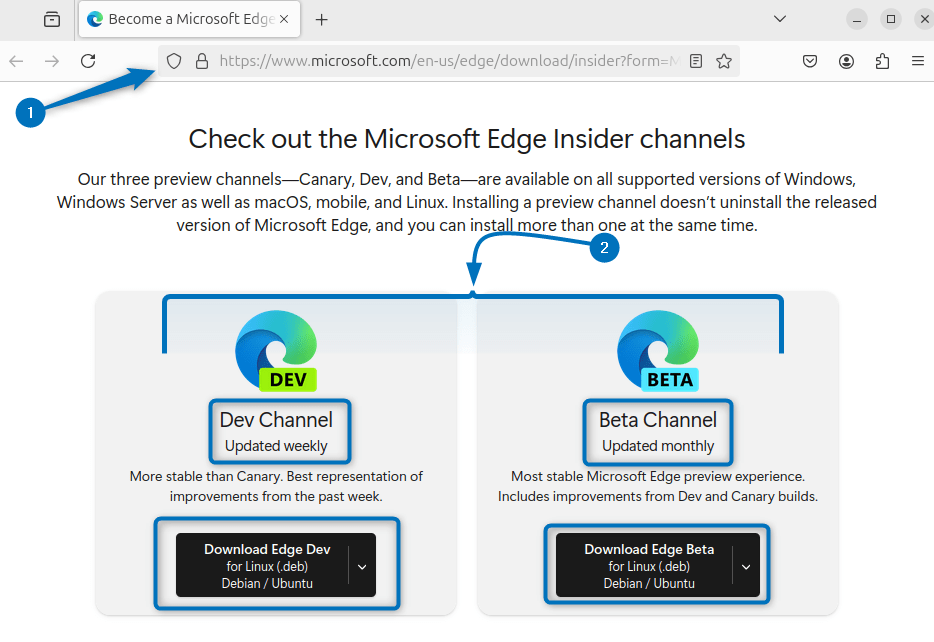 Downloading Edge latest version Deb file on Ubuntu 