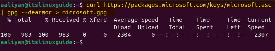 Downloading Microsoft Edge GPG key on Ubuntu for Edge repository 